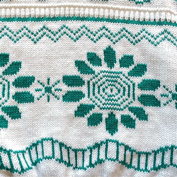 Vintage 80s Beldoch Popper Green Floral Short Sleeve Sweater Top Large - Picture 4 of 6